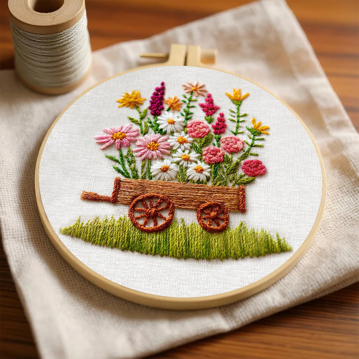 Rubbyoo Embroidery Kit - Wildflower Filled Cart | Creative Pastime | Charming Home Accent - image 3