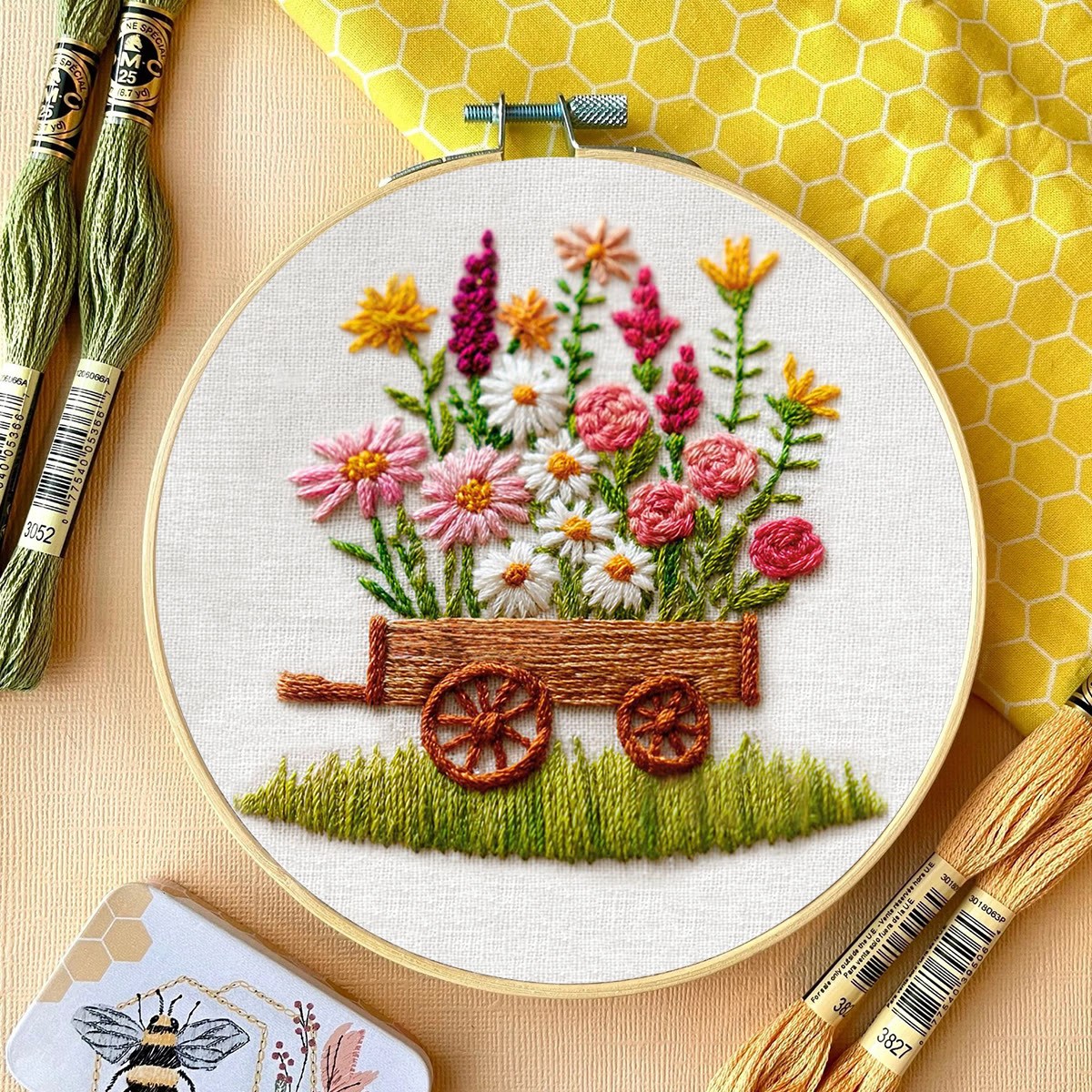 Rubbyoo Embroidery Kit - Wildflower Filled Cart | Creative Pastime | Charming Home Accent - image 13