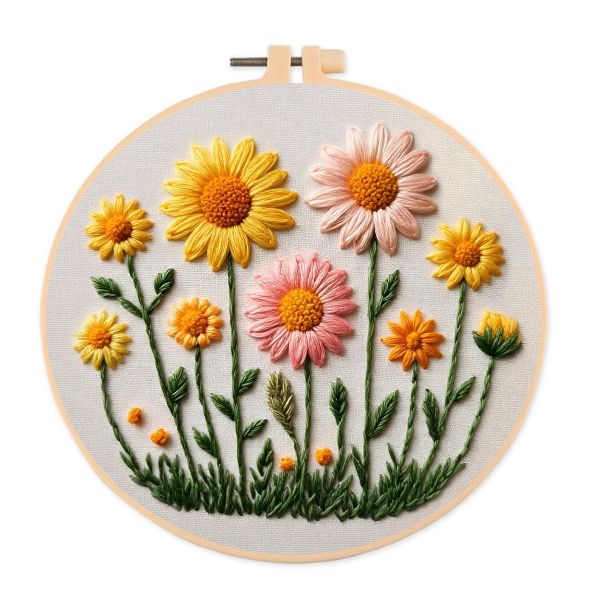 Rubbyoo Embroidery Kit - Pastel Daisy Meadow | Newbie Ready Project | Delightful Gift Pick - 20*20cm - image 1