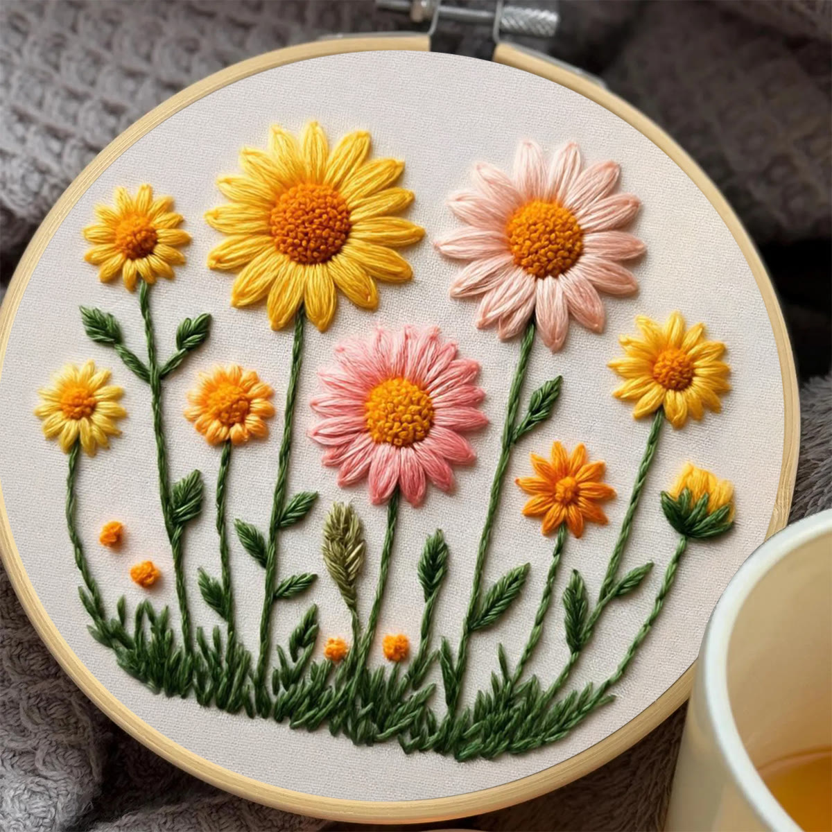 Rubbyoo Embroidery Kit - Pastel Daisy Meadow | Newbie Ready Project | Delightful Gift Pick - image 2