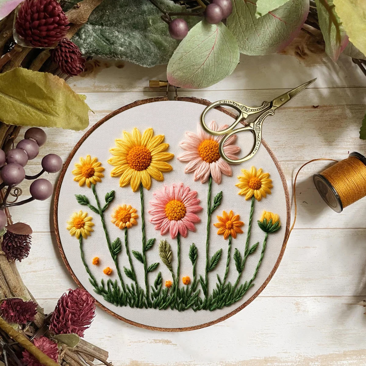 Rubbyoo Embroidery Kit - Pastel Daisy Meadow | Newbie Ready Project | Delightful Gift Pick - image 7