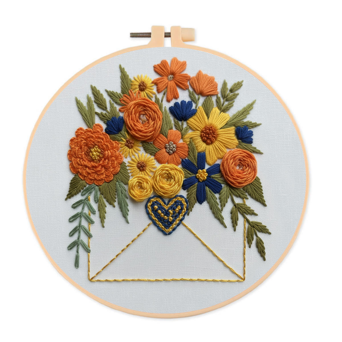 Rubbyoo Embroidery Kit - Floral Envelope With Heart | Relaxing Craft Session | Artistic Home Accent - 20*20cm - image 1