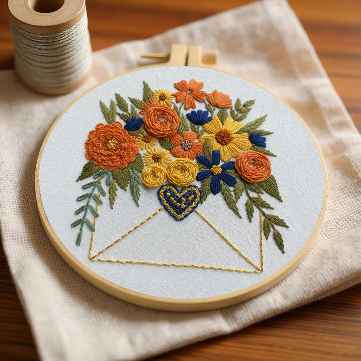 Rubbyoo Embroidery Kit - Floral Envelope With Heart | Relaxing Craft Session | Artistic Home Accent - image 2