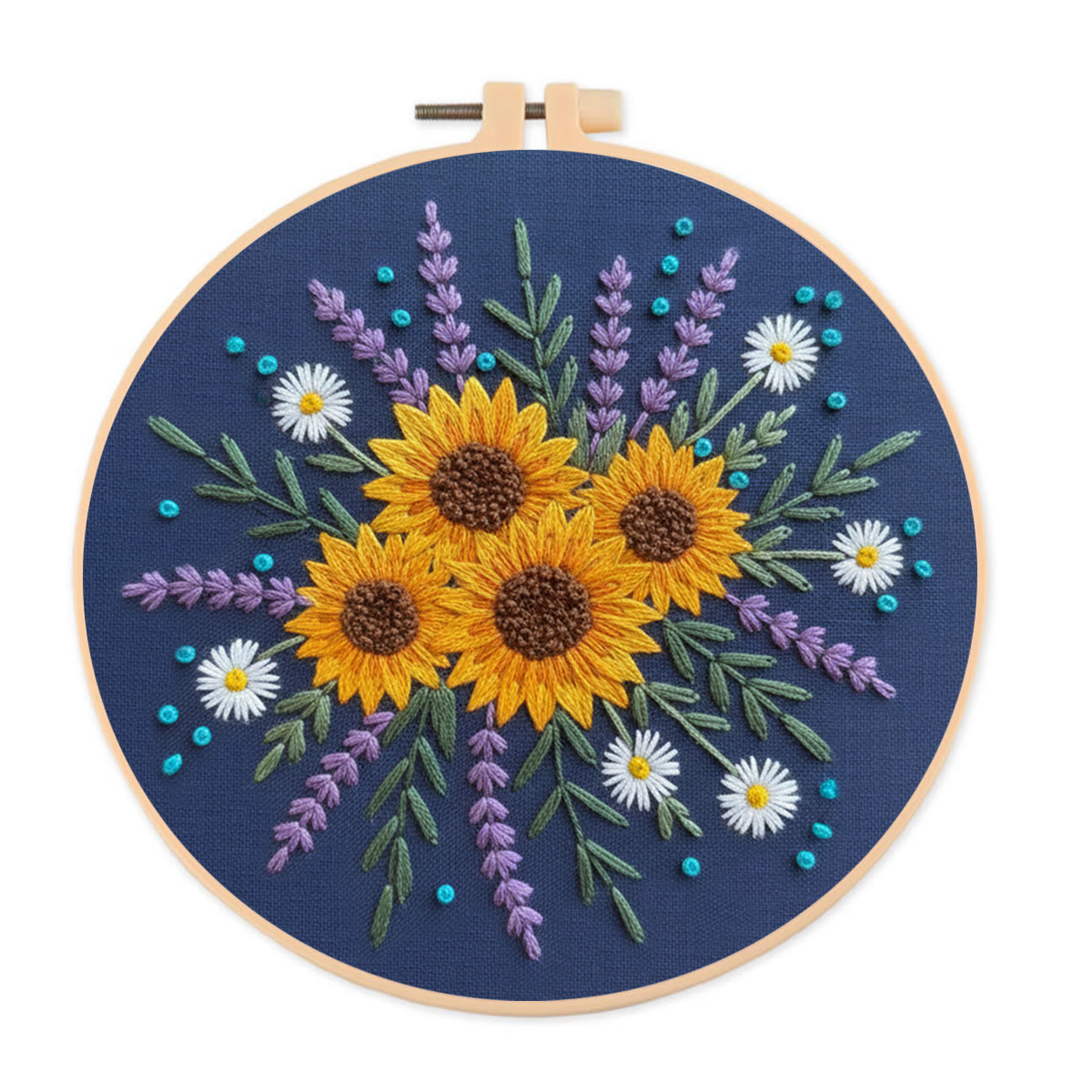Rubbyoo Embroidery Kit - Sunflower And Lavender Bouquet | Beginner Safe Craft | Cheerful Home Accent - 20*20cm - image 1