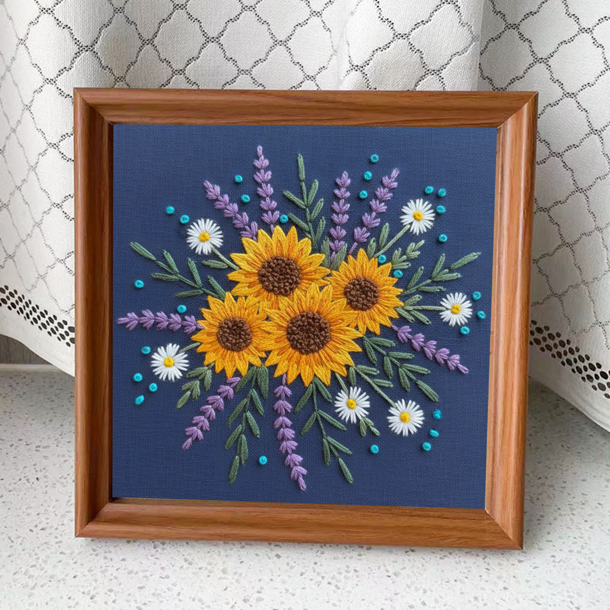 Rubbyoo Embroidery Kit - Sunflower And Lavender Bouquet | Beginner Safe Craft | Cheerful Home Accent - Embroidery Kit Plus An Extra Frame - image 4