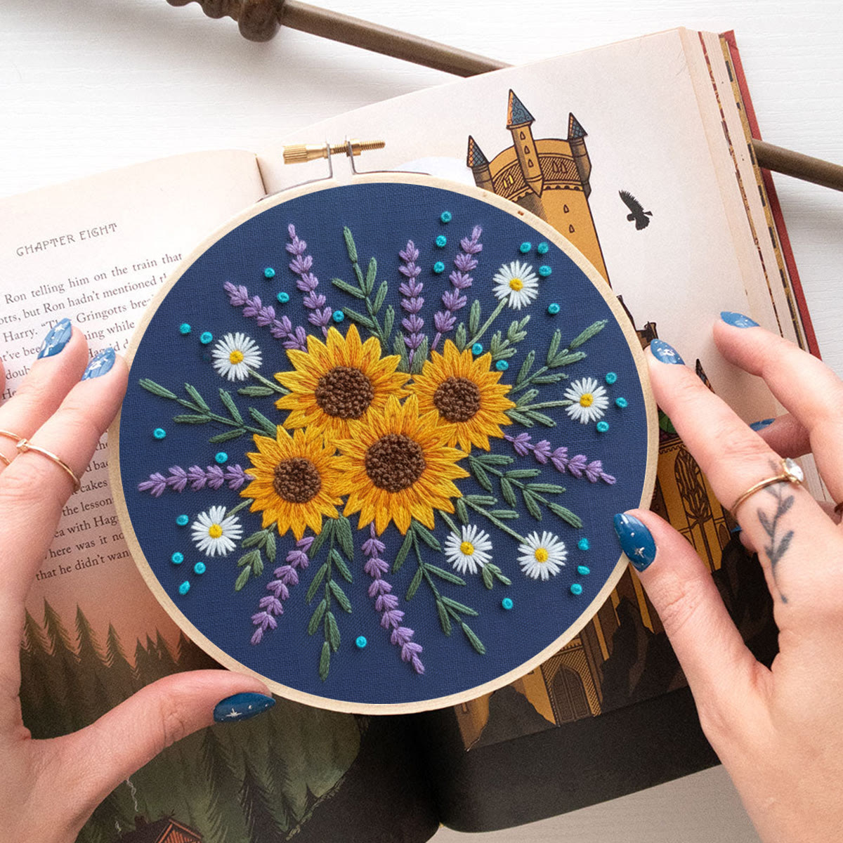 Rubbyoo Embroidery Kit - Sunflower And Lavender Bouquet | Beginner Safe Craft | Cheerful Home Accent - image 5