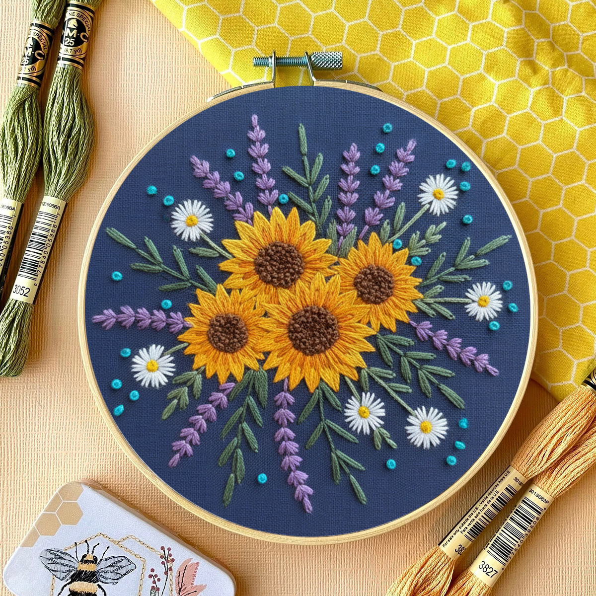 Rubbyoo Embroidery Kit - Sunflower And Lavender Bouquet | Beginner Safe Craft | Cheerful Home Accent - image 13