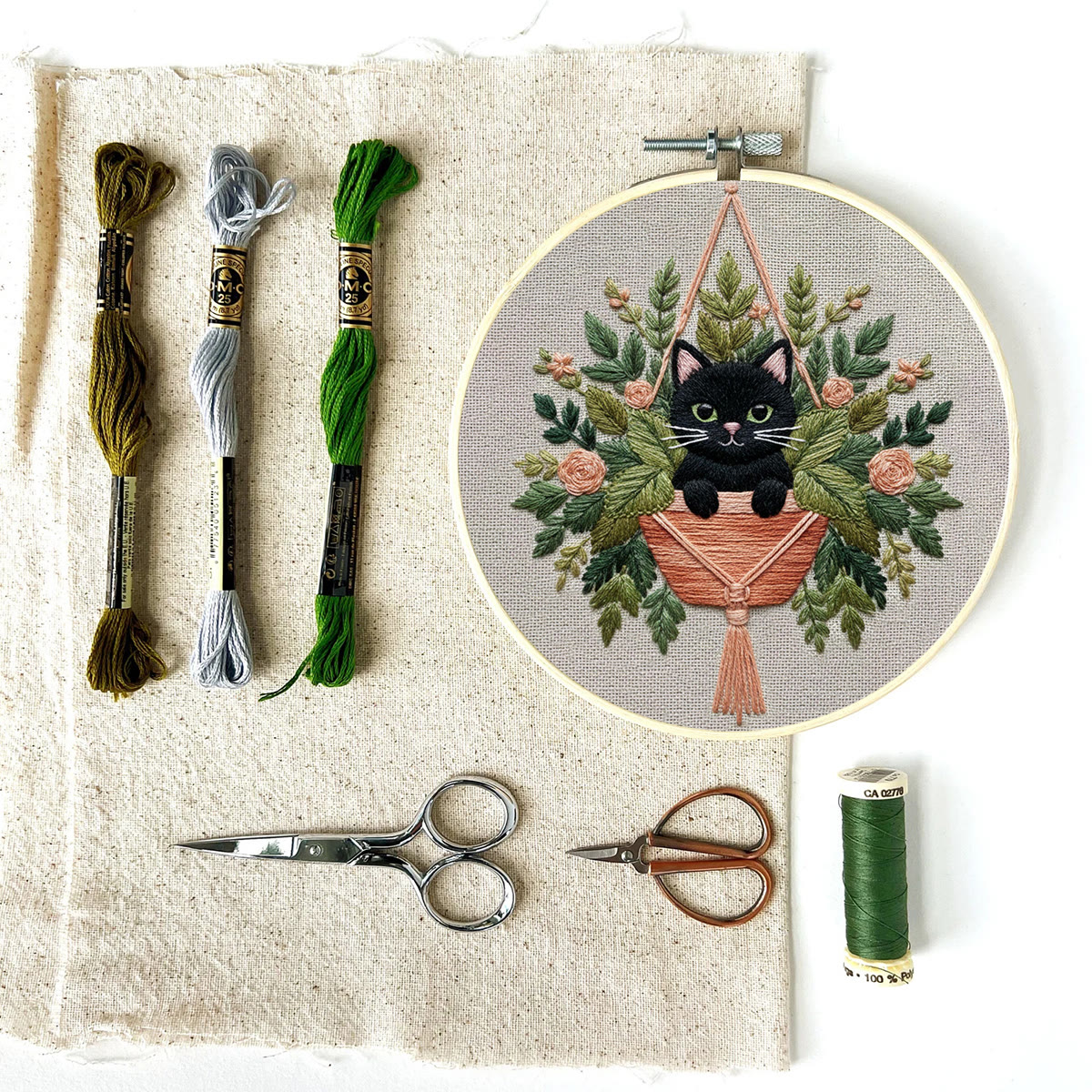 Rubbyoo Embroidery Kit - Black Cat In Hanging Planter | Therapeutic Craft | Whimsical Gift Idea - image 10