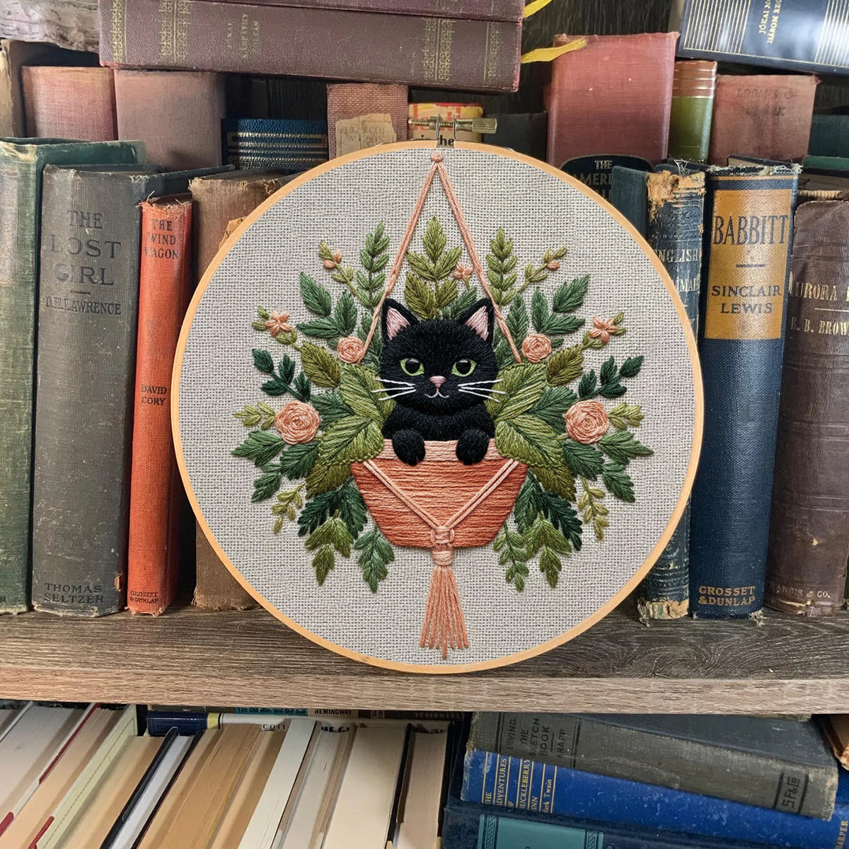 Rubbyoo Embroidery Kit - Black Cat In Hanging Planter | Therapeutic Craft | Whimsical Gift Idea - image 9