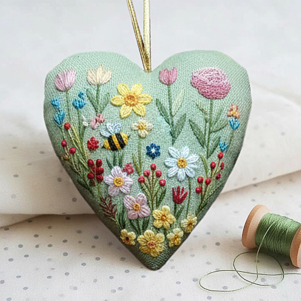 Rubbyoo Heart Embroidery Kit - Spring Wildflower And Bee | Fresh Diy | Cheerful Home Vibe - image 2