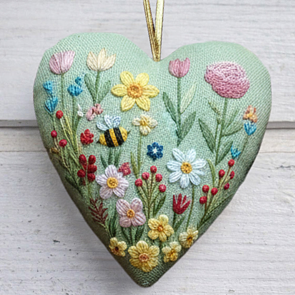 Rubbyoo Heart Embroidery Kit - Spring Wildflower And Bee | Fresh Diy | Cheerful Home Vibe - 6 inches hoop kit - image 1