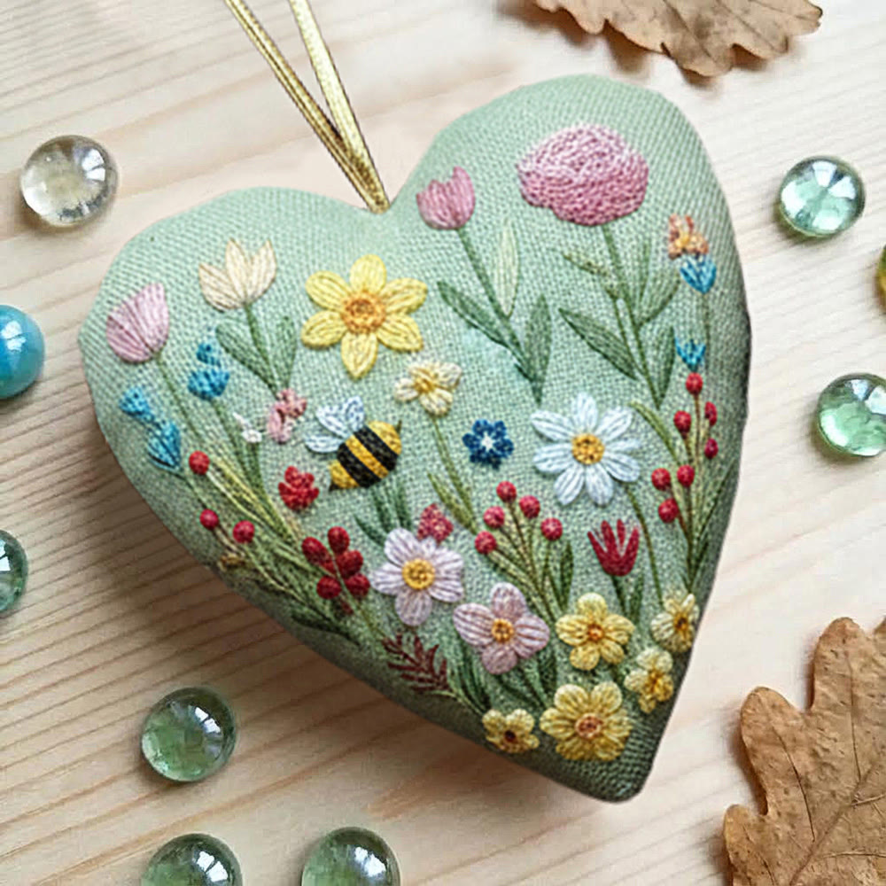 Rubbyoo Heart Embroidery Kit - Spring Wildflower And Bee | Fresh Diy | Cheerful Home Vibe - image 4