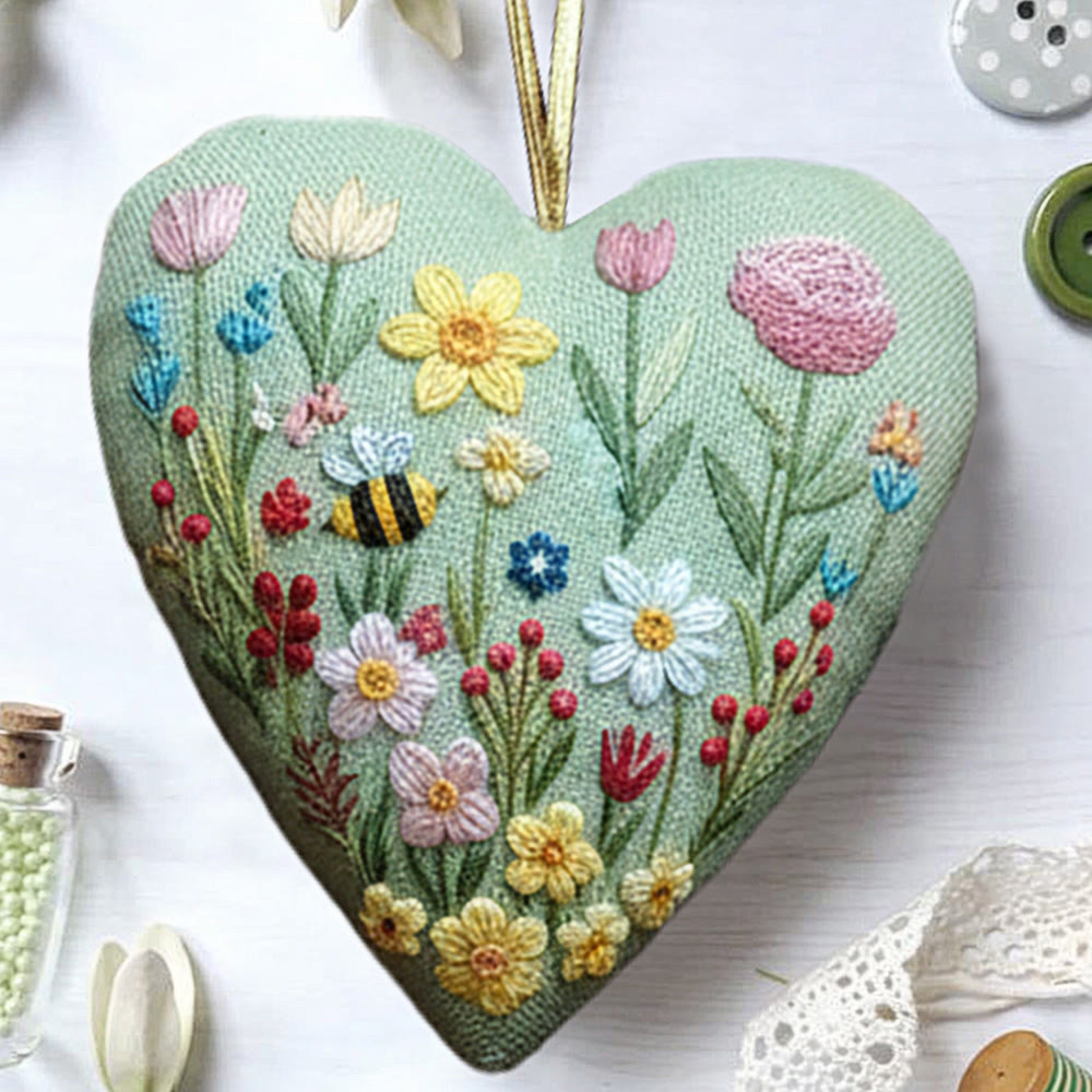 Rubbyoo Heart Embroidery Kit - Spring Wildflower And Bee | Fresh Diy | Cheerful Home Vibe - image 3