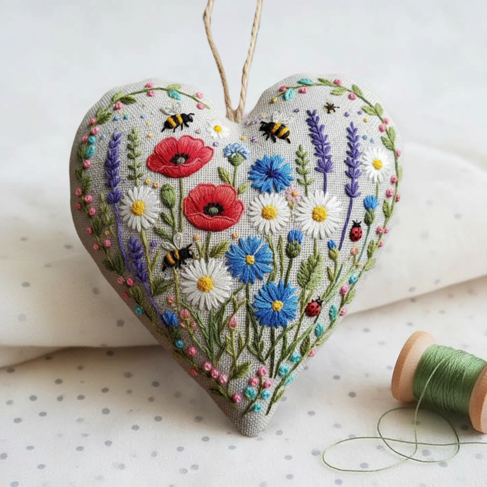 Rubbyoo Heart Embroidery Kit - Poppy And Wildflower Meadow | Fresh Diy | Vibrant Home Touch - image 3
