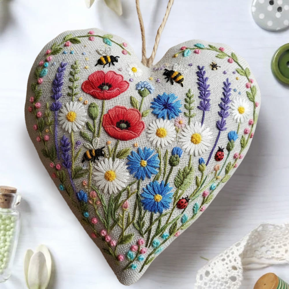 Rubbyoo Heart Embroidery Kit - Poppy And Wildflower Meadow | Fresh Diy | Vibrant Home Touch - image 1