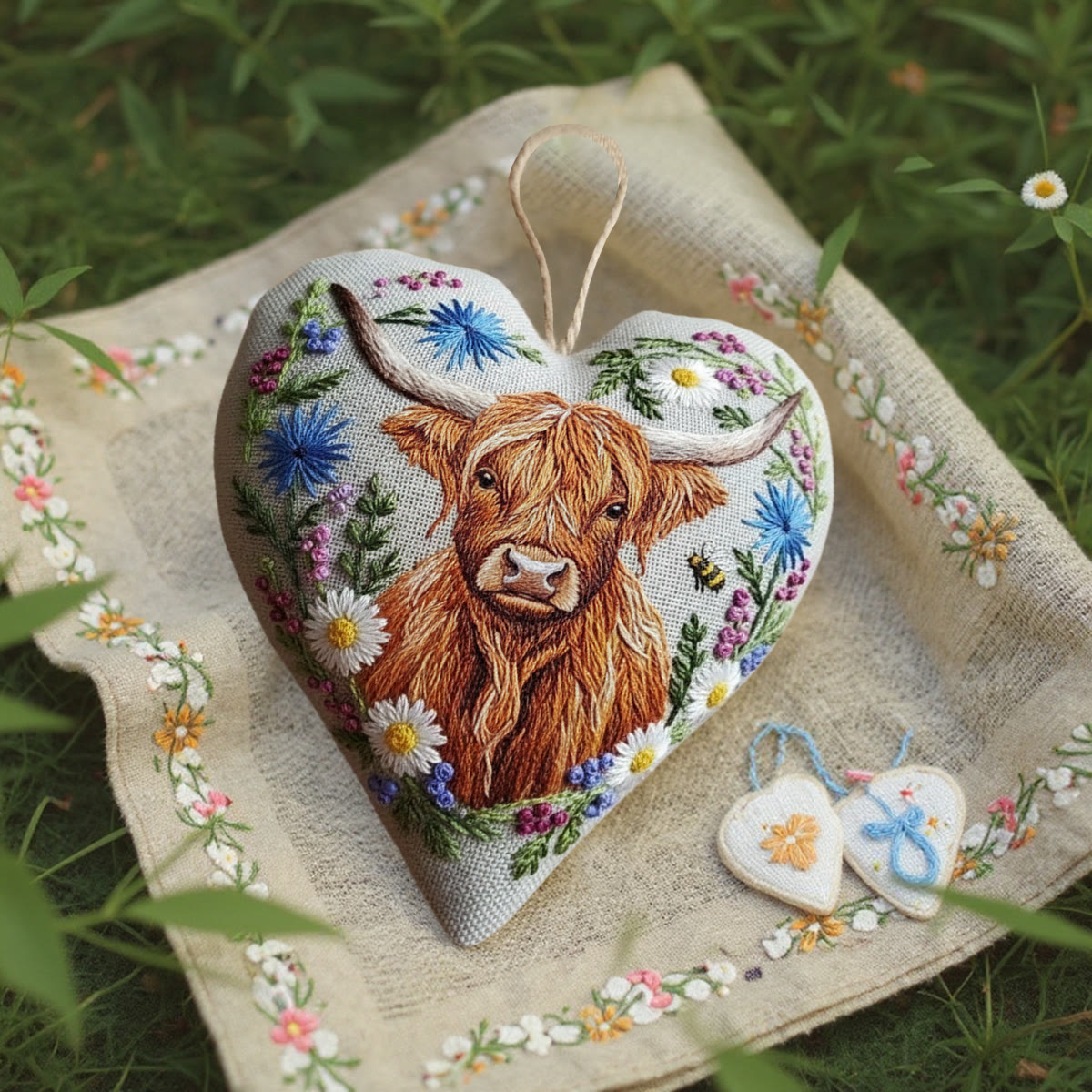 Rubbyoo Heart Embroidery Kit - Highland Cow And Wildflower | Whimsical Craft | Rustic Gift Pick - image 2