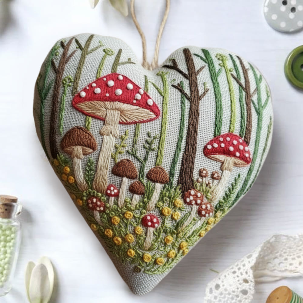 Rubbyoo Heart Embroidery Kit - Mushroom Forest Cluster | Enchanting Handwork | Playful Home Addition - image 1
