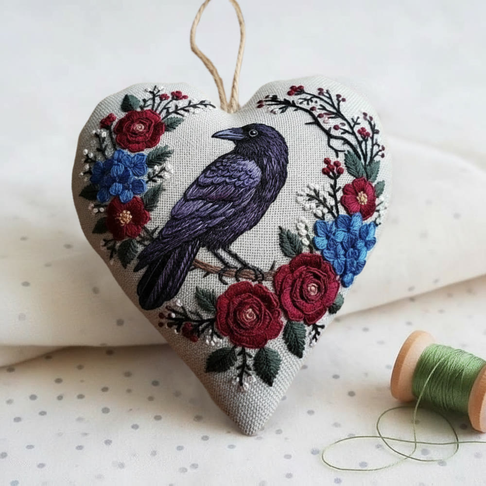 Rubbyoo Heart Embroidery Kit - Raven And Rose Wreath | Mysterious Craft | Elegant Home Accent - image 3