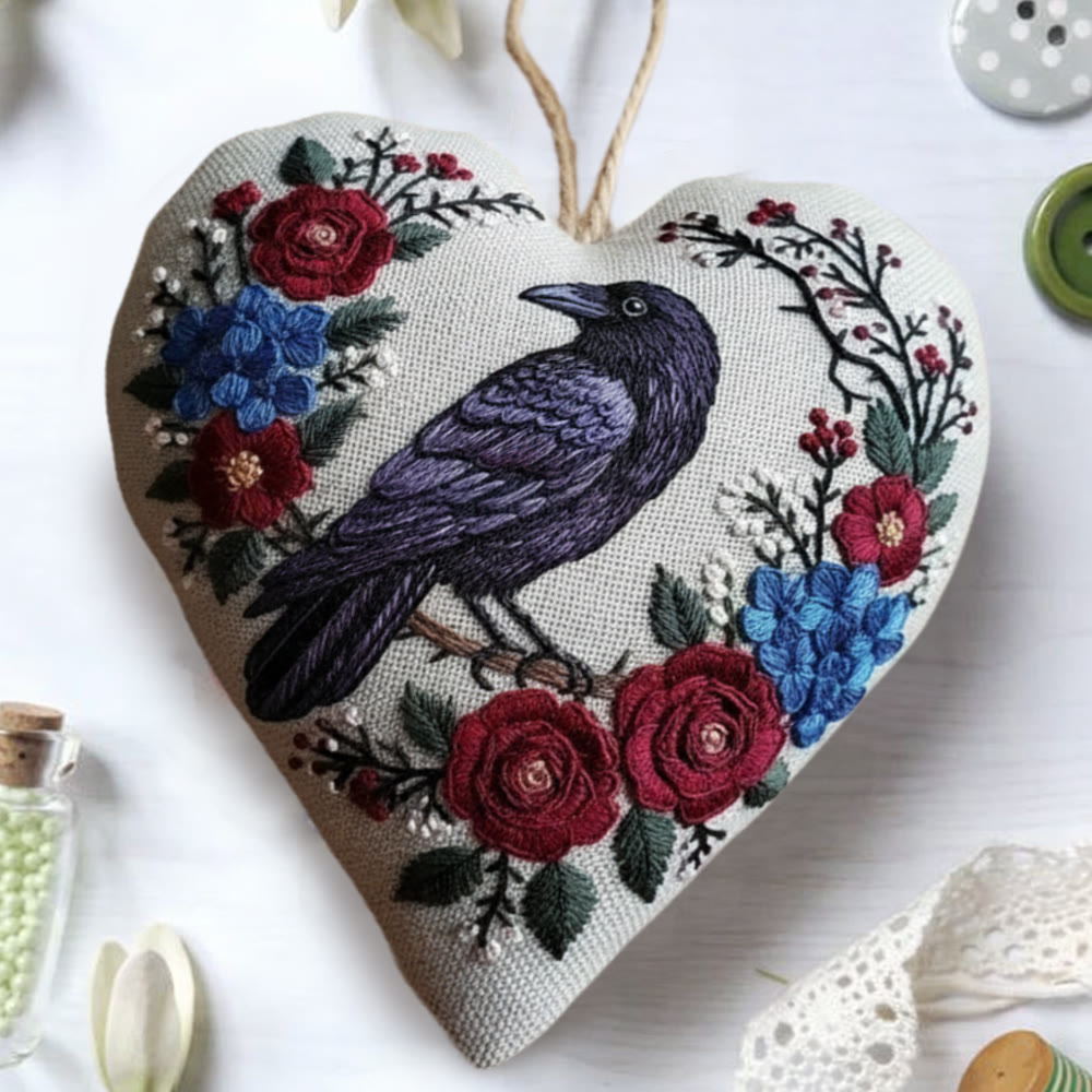 Rubbyoo Heart Embroidery Kit - Raven And Rose Wreath | Mysterious Craft | Elegant Home Accent - image 1