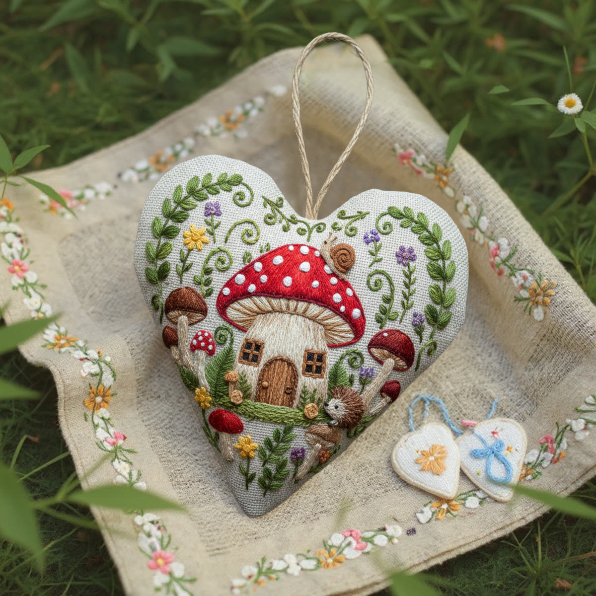 Rubbyoo Heart Embroidery Kit - Mushroom Cottage And Hedgehog | Enchanting Diy | Whimsical Gift Idea - image 2