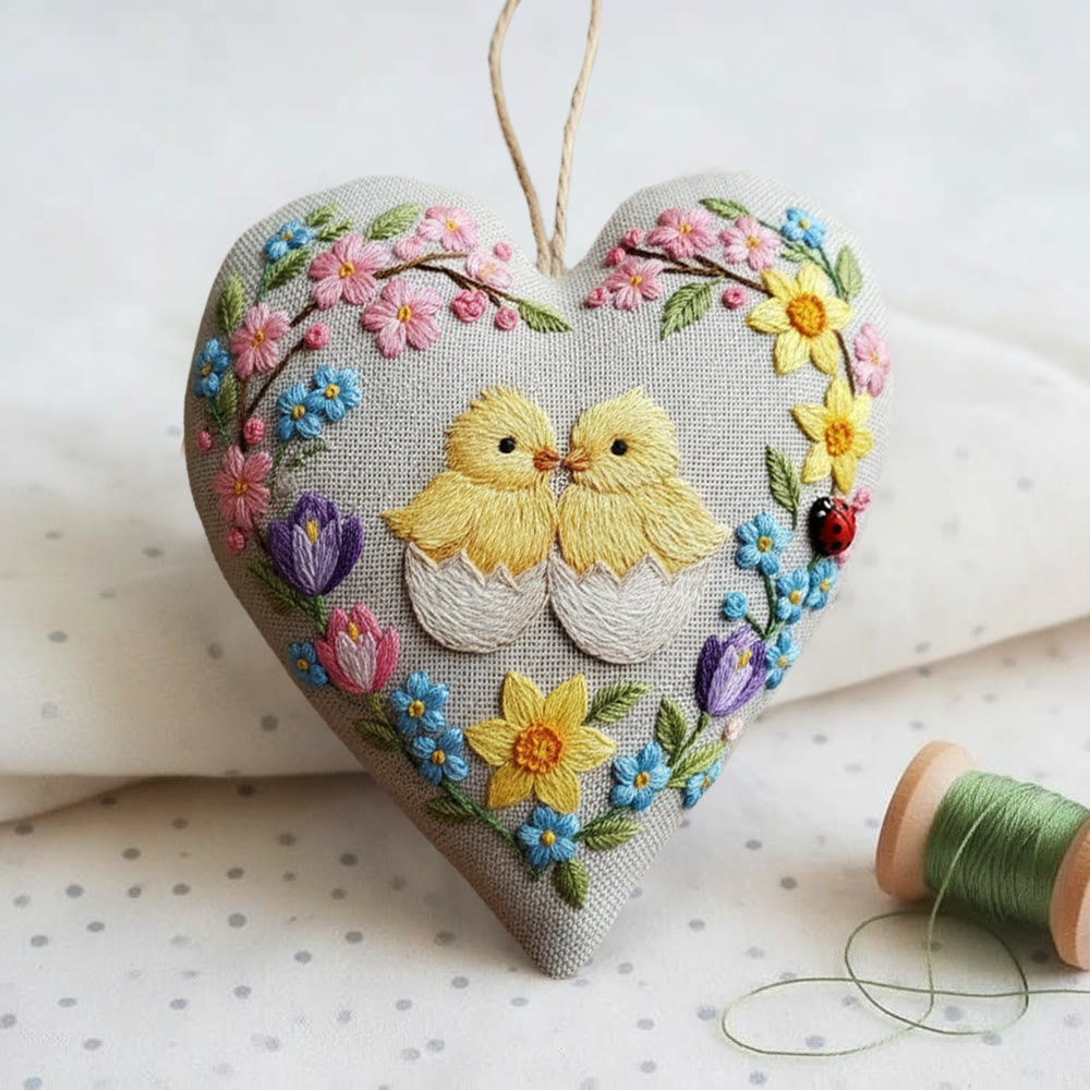 Rubbyoo Heart Embroidery Kit - Hatching Chicks And Spring Floral | Cheerful Craft | Heartwarming Festival Present - image 3