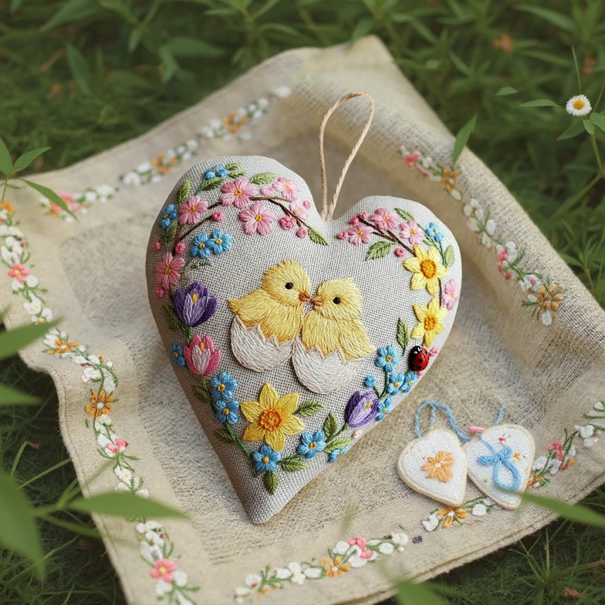 Rubbyoo Heart Embroidery Kit - Hatching Chicks And Spring Floral | Cheerful Craft | Heartwarming Festival Present - image 2