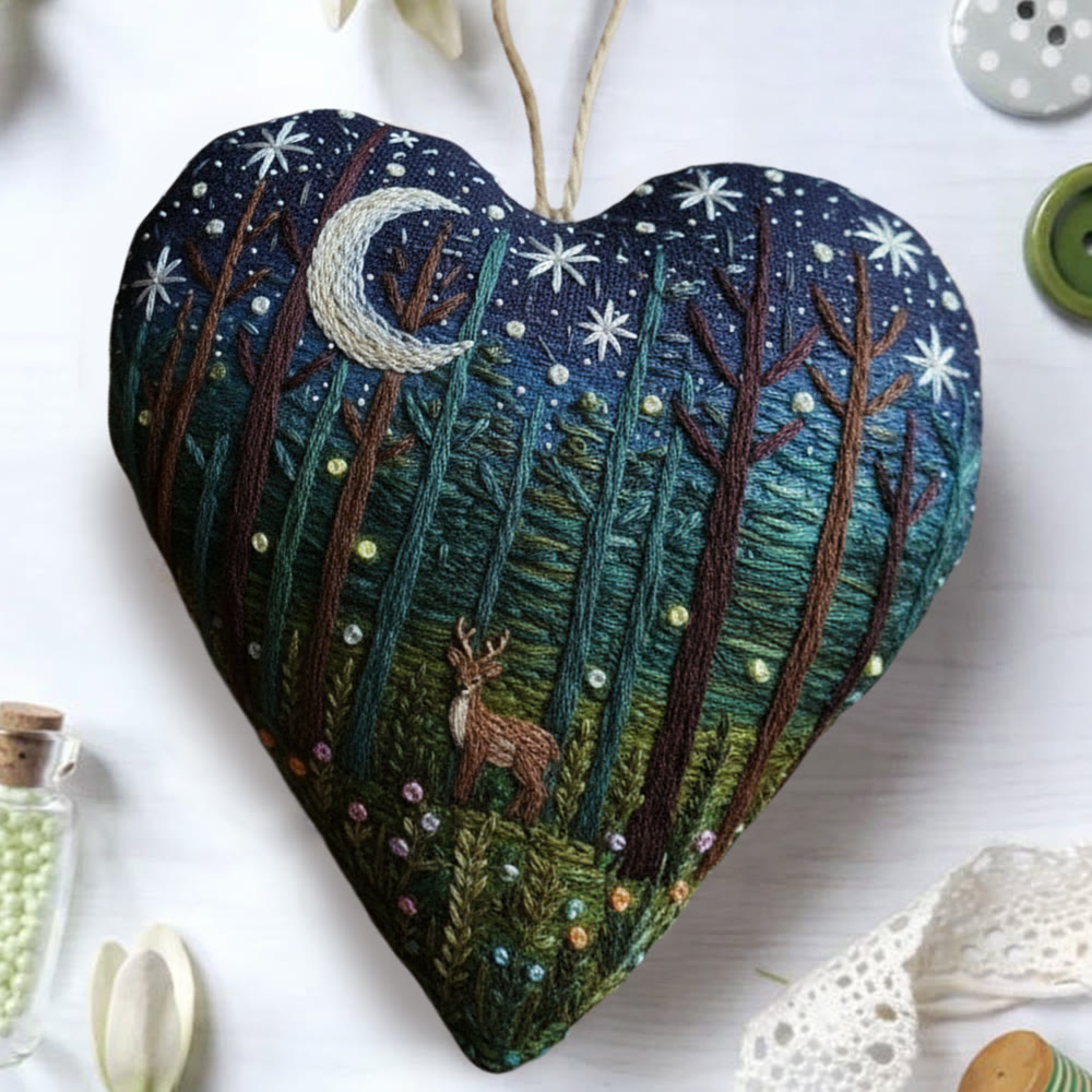 Rubbyoo Heart Embroidery Kit - Starry Forest and Deer | Relaxing Handwork | Magical Home Accent - 6 inches hoop kit - image 1