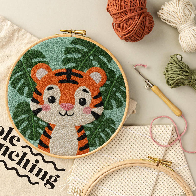 Tropical Tiger Cub Punch Needle Kit - Beginner Friendly Craft | Playful Home Accent - image 8