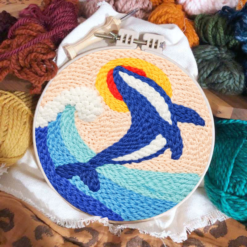 Leaping Orca Wave Punch Needle Kit - Easy Diy Project | Vibrant Home Statement - image 2