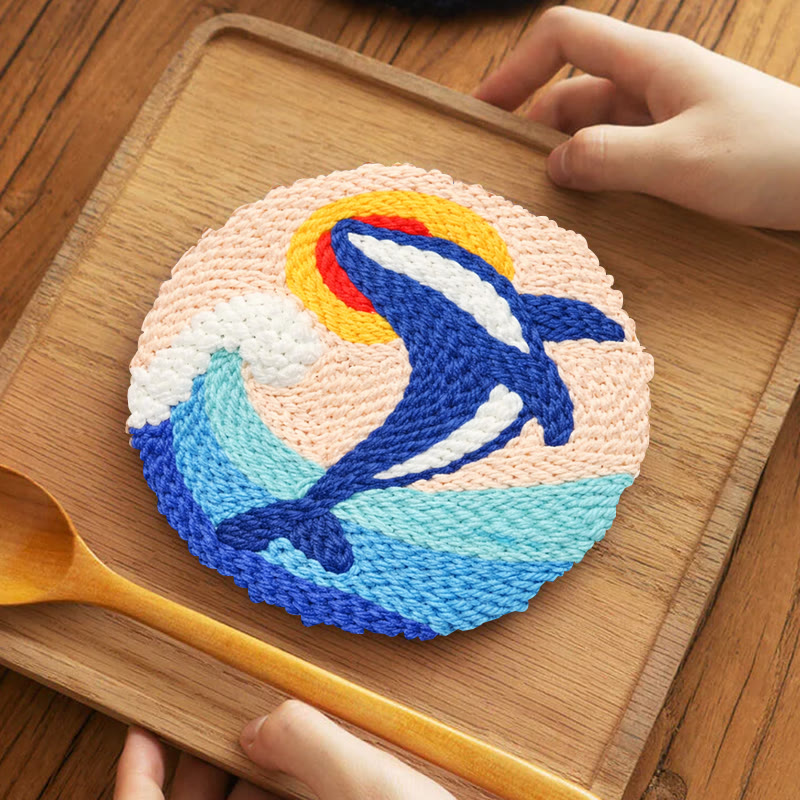 Leaping Orca Wave Punch Needle Kit - Easy Diy Project | Vibrant Home Statement - 5 inch Coaster Kit - image 4