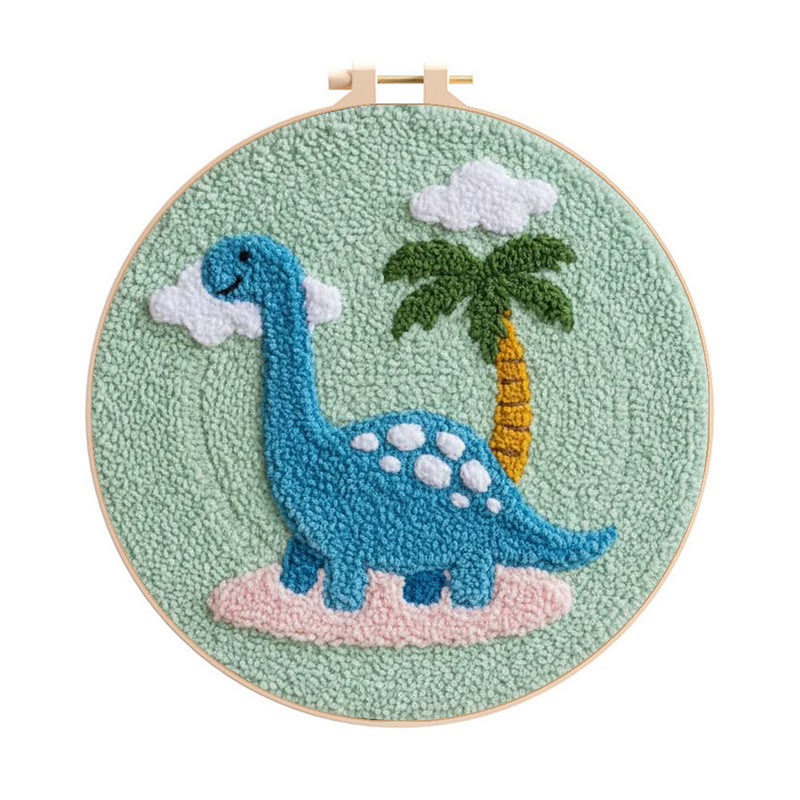 Brachiosaurus Paradise Punch Needle Kit - Entry Level Craft | Whimsical Home Vibe - 8 inch Hoop Kit - image 1