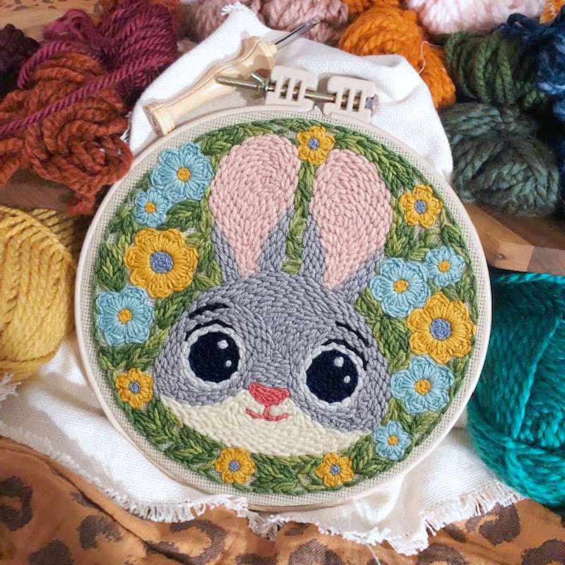 Floral Wreath Bunny Punch Needle Kit - Delightful Diy | Heartwarming Gift Pick - image 2
