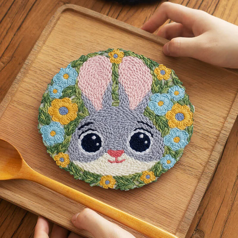 Floral Wreath Bunny Punch Needle Kit - Delightful Diy | Heartwarming Gift Pick - 5 inch Coaster Kit - image 4