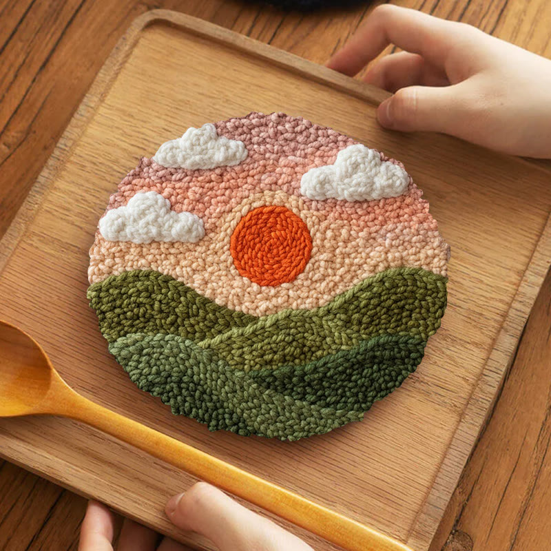 Hillside Sunrise Punch Needle Kit - Serene Diy | Atmospheric Home Piece - 5 inch Coaster Kit - image 4