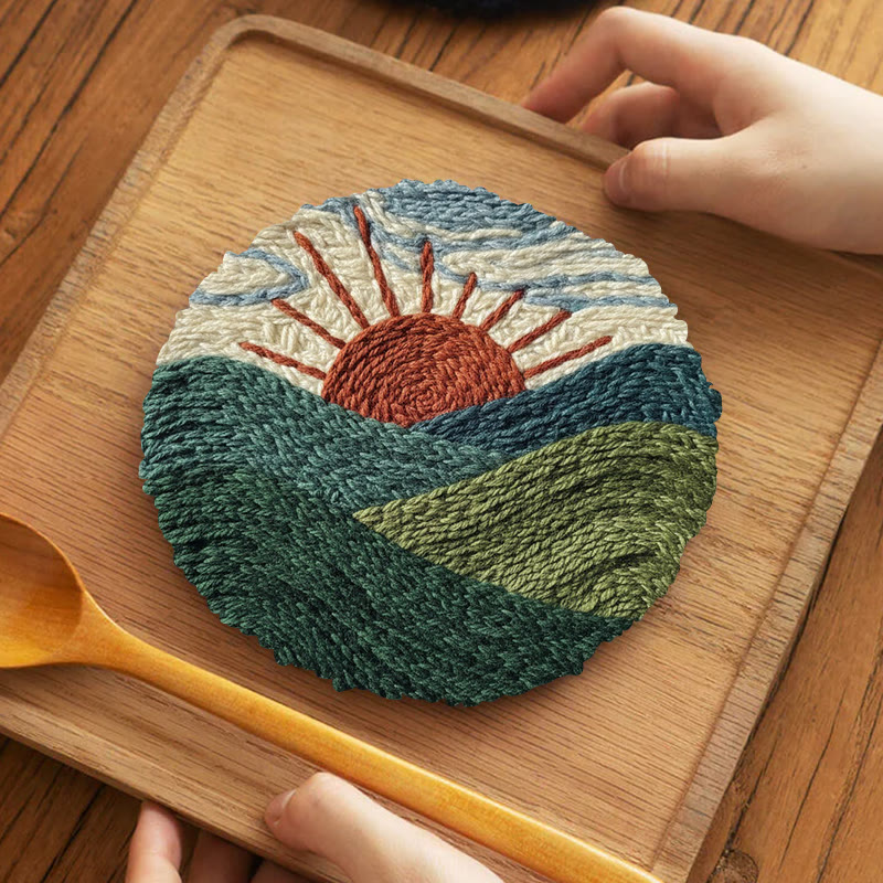 Mountain Sunrise Horizon Punch Needle Kit - Novice-friendly Diy | Serene Home Vibe - 5 inch Coaster Kit - image 4