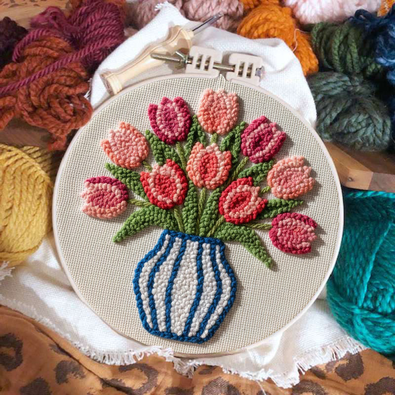 Striped Vase Tulip Bouquet Punch Needle Kit - Charming Handwork | Thoughtful Gift Pick - image 2