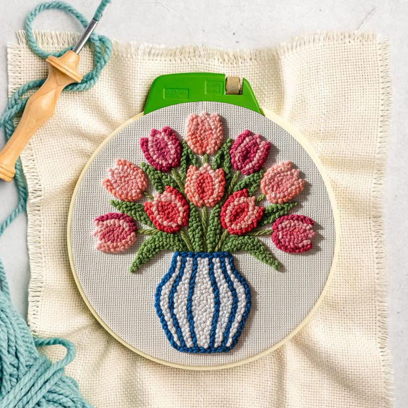 Striped Vase Tulip Bouquet Punch Needle Kit - Charming Handwork | Thoughtful Gift Pick - image 3