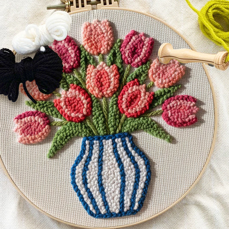 Striped Vase Tulip Bouquet Punch Needle Kit - Charming Handwork | Thoughtful Gift Pick - image 6