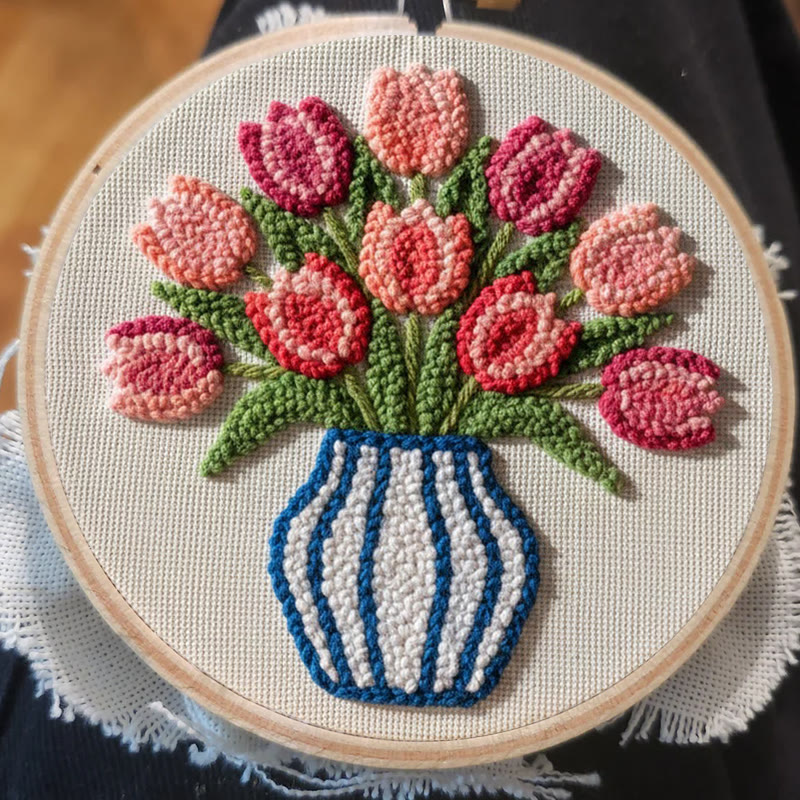 Striped Vase Tulip Bouquet Punch Needle Kit - Charming Handwork | Thoughtful Gift Pick - image 5