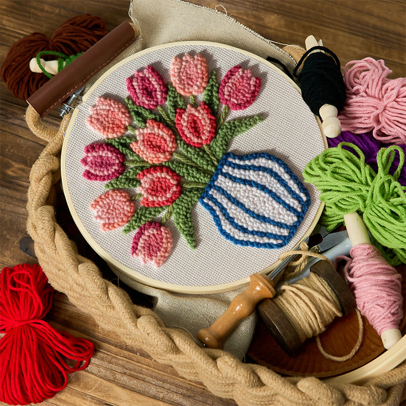 Striped Vase Tulip Bouquet Punch Needle Kit - Charming Handwork | Thoughtful Gift Pick - image 9