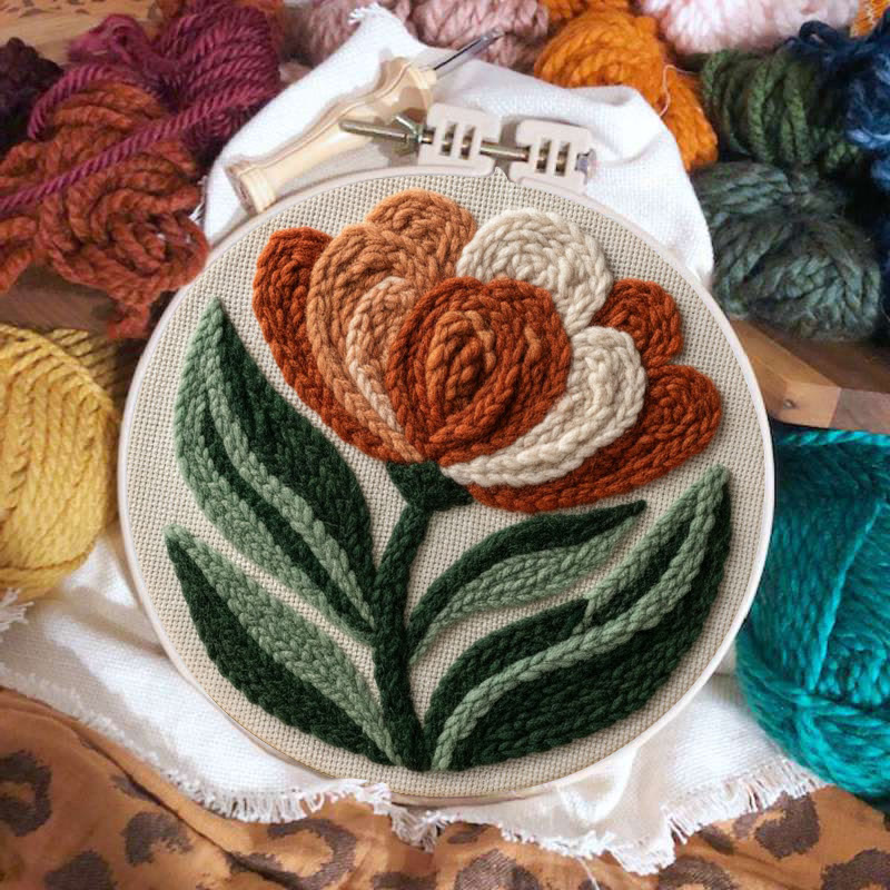 Terracotta Peony Bloom Punch Needle Kit - Accessible Craft | Elegant Home Statement - image 2