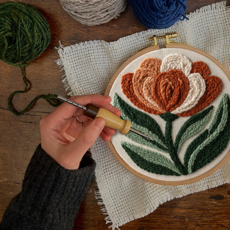 Terracotta Peony Bloom Punch Needle Kit - Accessible Craft | Elegant Home Statement - image 3