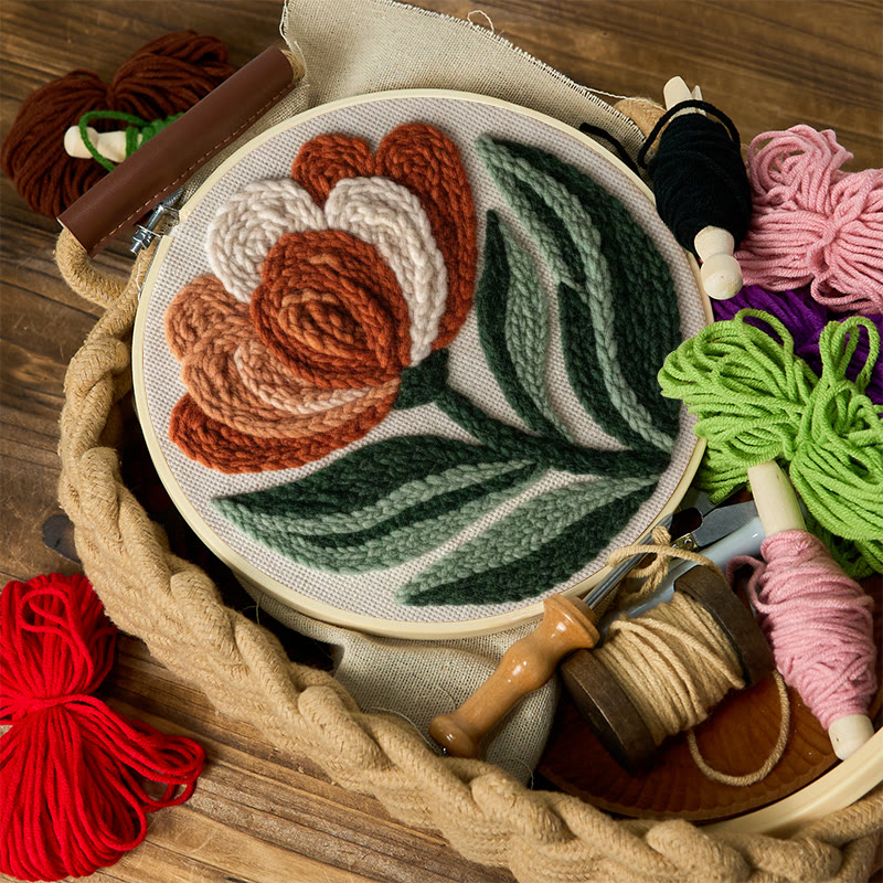 Terracotta Peony Bloom Punch Needle Kit - Accessible Craft | Elegant Home Statement - image 10