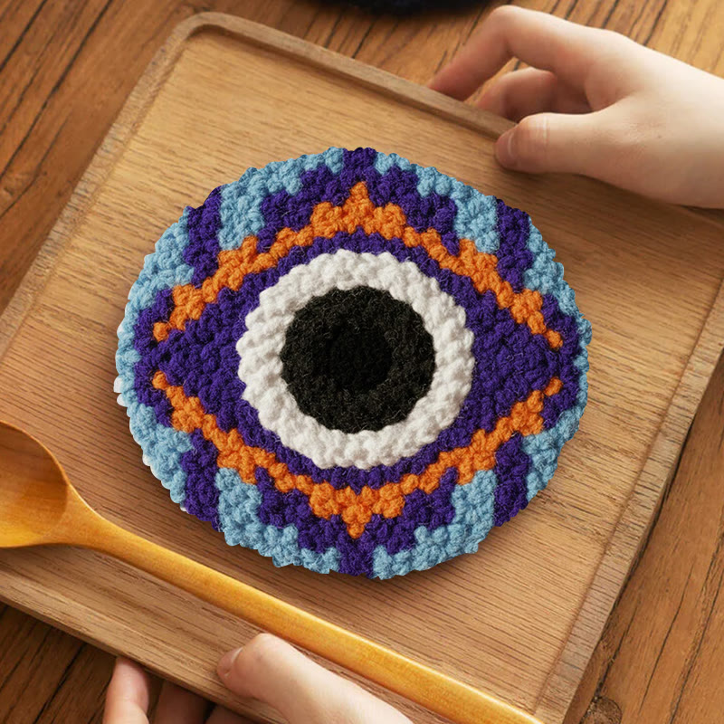 Bohemian Evil Eye Punch Needle Kit - Unique Diy | Bold Home Addition - 5 inch Coaster Kit - image 4