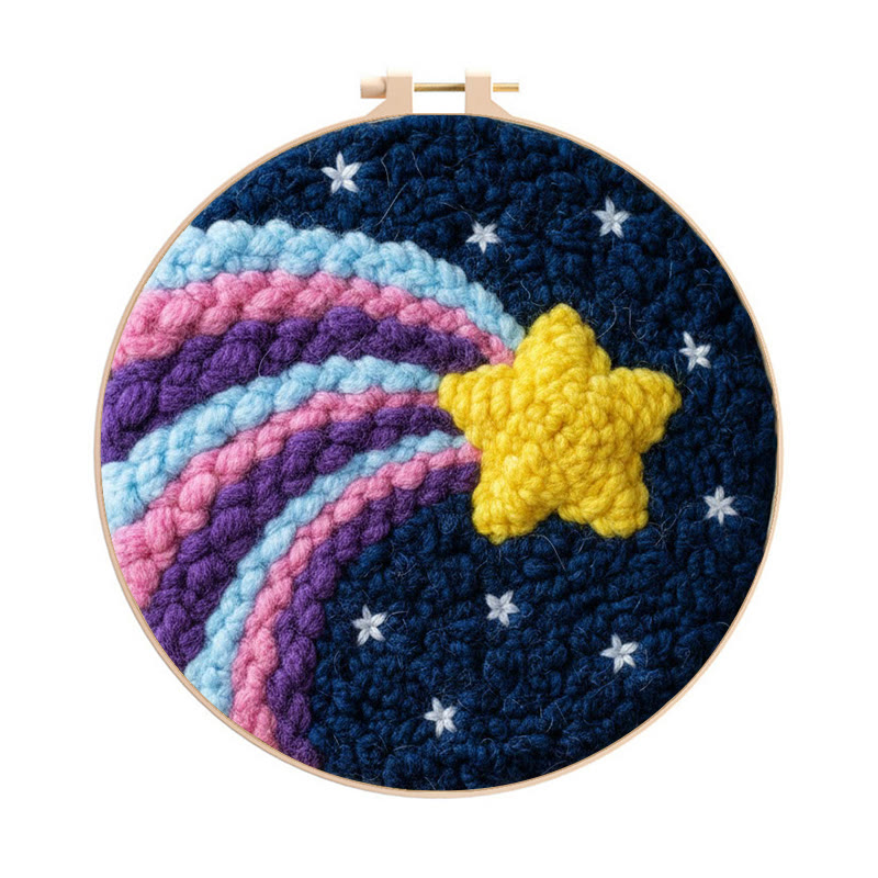 Shooting Star Rainbow Punch Needle Kit - Playful Craft | Magical Home Touch - 8 inch Hoop Kit - image 1