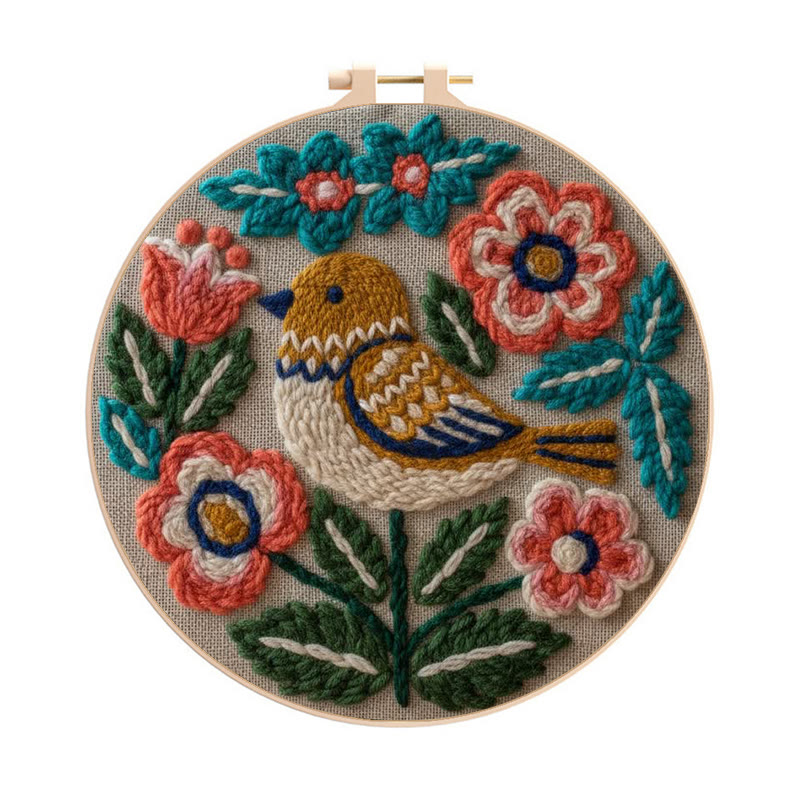 Bohemian Bird And Floral Punch Needle Kit - Effortless Craft | Vibrant Home Accent - 8 inch Hoop Kit - image 1