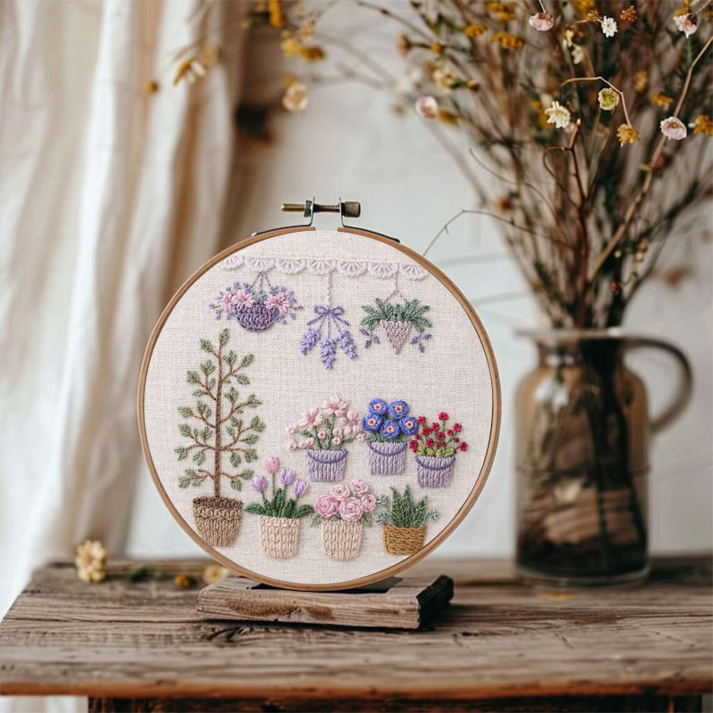 Rubbyoo Embroidery Kit - Tabletop Potted Garden | Relaxing Handwork | Fresh Home Accent - image 2