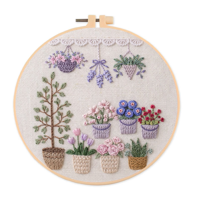 Rubbyoo Embroidery Kit - Tabletop Potted Garden | Relaxing Handwork | Fresh Home Accent - 20*20cm - image 1
