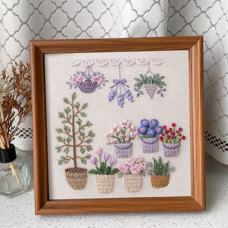 Rubbyoo Embroidery Kit - Tabletop Potted Garden | Relaxing Handwork | Fresh Home Accent - Embroidery Kit Plus An Extra Frame - image 4
