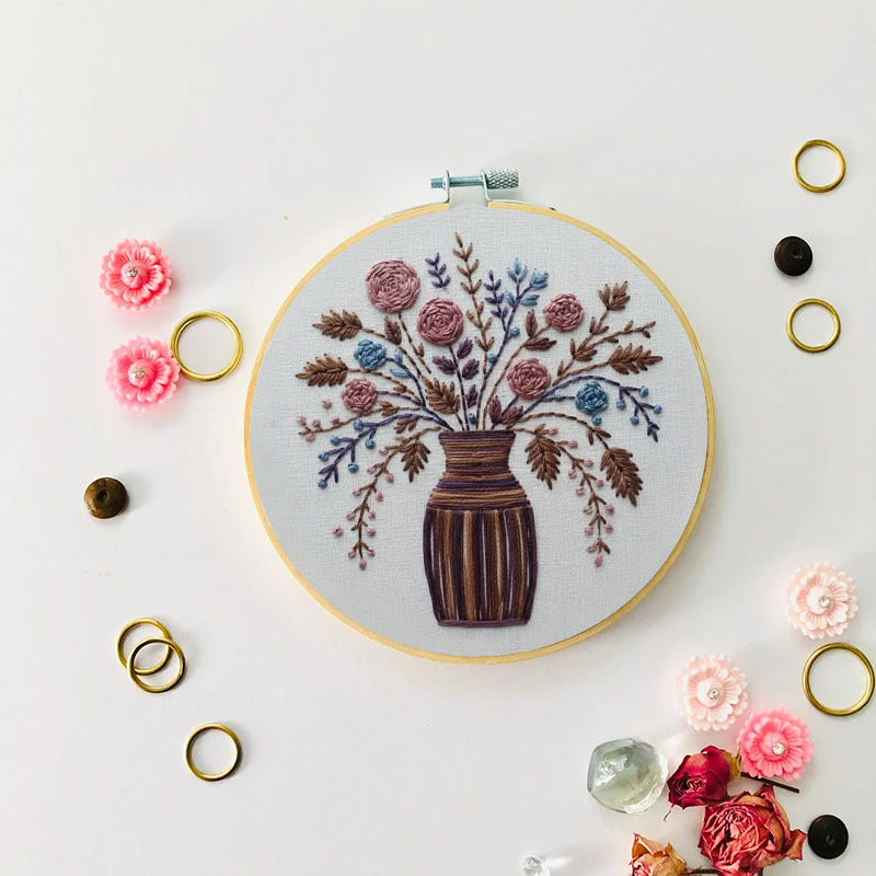 Rubbyoo Embroidery Kit - Striped Vase Dried Floral Bouquet | Elegant Diy | Timeless Home Statement - image 8